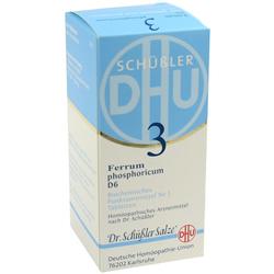 Blaue und weiße Schachtel mit der Aufschrift "Ferrum phosphoricum D6, Nr. 3".