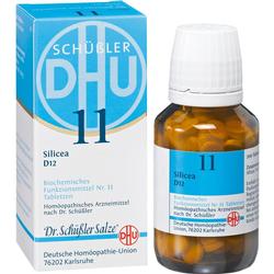 Eine Packung und ein Fläschchen mit Tabletten der Marke "Schüßler Salze 11".