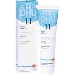 Eine Tube und Schachtel mit der Aufschrift "Schüßler 11 Silicea Salbe N".