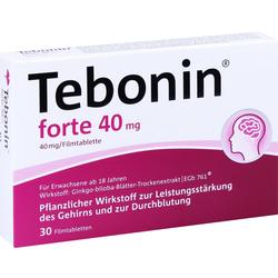 Verpackung von Tebonin forte Tabletten für Gehirnleistung und Durchblutung.