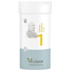Eine weiße Dose mit der Aufschrift "Calcium fluoratum D12" und der Zahl 1.