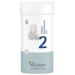 Weiße Dose mit der Aufschrift "Calcium phosphoricum D6" und einer großen blauen Zahl 2.