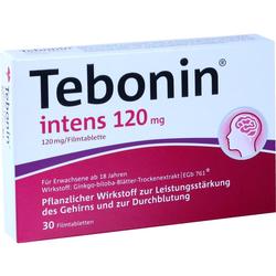 Verpackung von Tebonin Tabletten zur Unterstützung der Gehirnfunktion und Durchblutung.