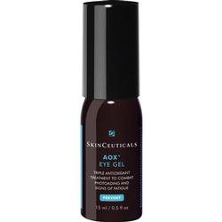 Braunes Fläschchen mit schwarzem Deckel, darauf steht "SkinCeuticals AOX+ Eye Gel".
