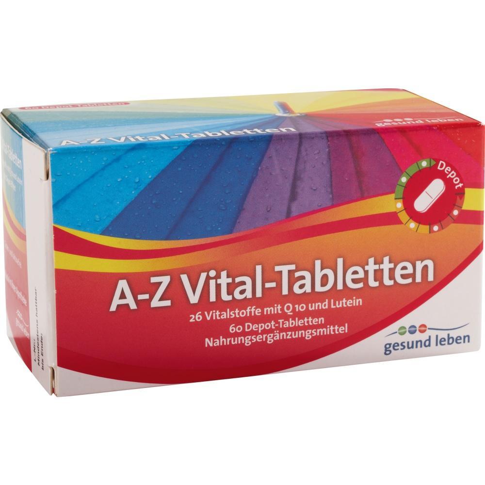 Eine bunte Schachtel mit der Aufschrift "A-Z Vital-Tabletten".