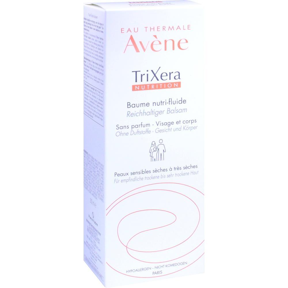 Weiße Verpackung von Avène TriXera Balsam, ideal für trockene Haut.