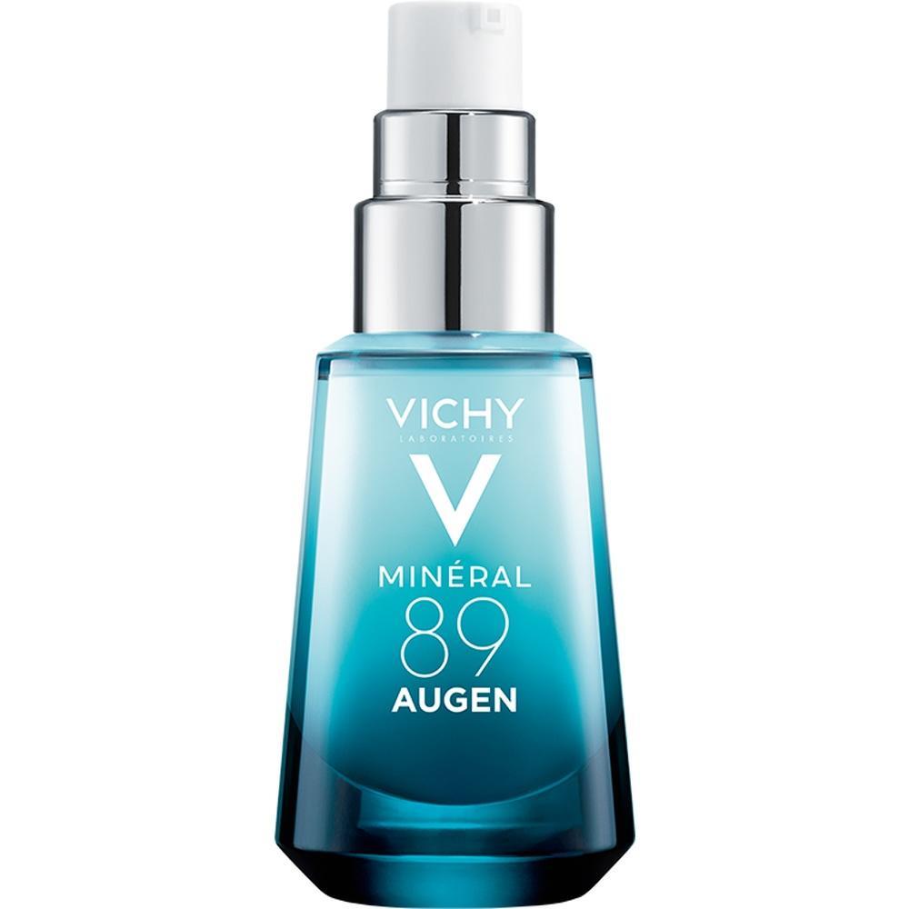 Eine Flasche mit blauer Augencreme von Vichy.