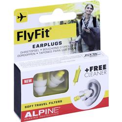 Verpackung von FlyFit Ohrstöpseln mit einem gratis Reiniger.