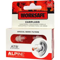 Verpackung von "Worksafe" Ohrstöpseln mit speziellen Filtern für Hörschutz.