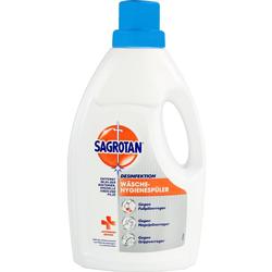 Weiße Flasche mit blauem Deckel für Wäschehygiene von Sagrotan.